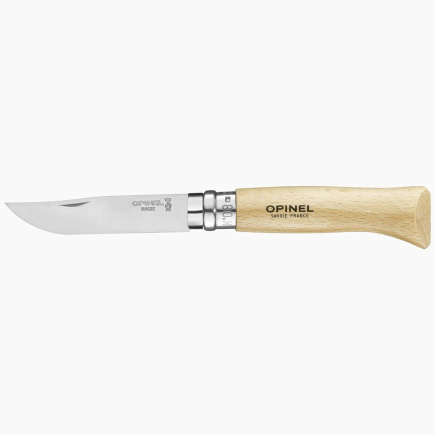 Opinel - N°08 Stainless Steel Folding Knife+Sheath|Beechwood Handle|不鏽鋼胡桃木柄摺刀連皮鞘