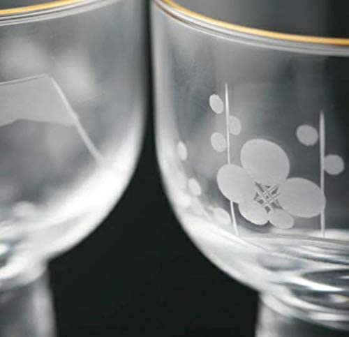東洋佐佐木 - 富士 梅 松 招福杯|125ml 清酒杯|木盒包裝|江戶切子|高腳金邊冷酒杯