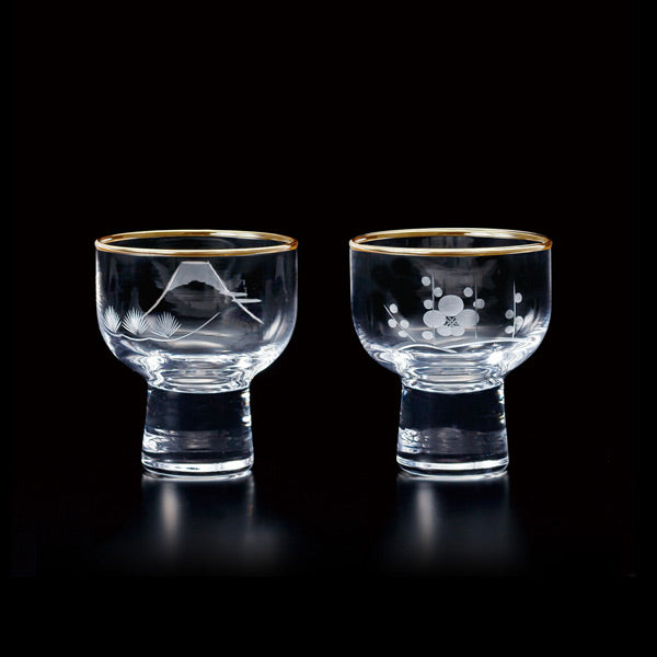 Toyo Sasaki- Fuji Plum Pine Lucky Cup|125ml Sake Glass|Wooden Box Packaging|Edo Kiriko|Sake Glass with High Legs Phnom Penh