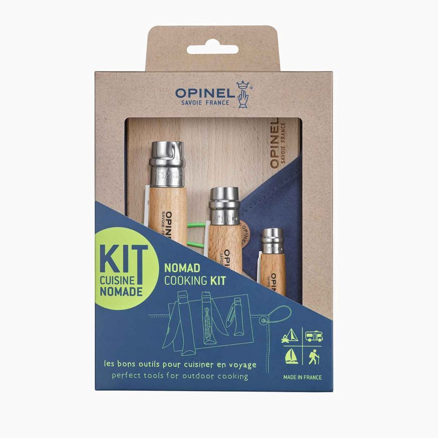 Opinel - Nomad Cooking Kit｜游牧廚具組｜櫸木手柄｜3把刀+砧板+收納布