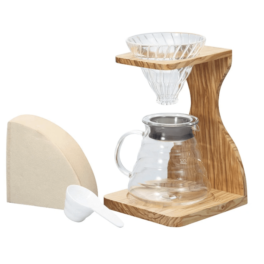 [預訂丨全港免運]HARIO V60 玻璃濾杯 木架咖啡壺組套裝 Olive Wood Stand Set (1-4杯) VSS-1206-OVHARIO- Boring Jack