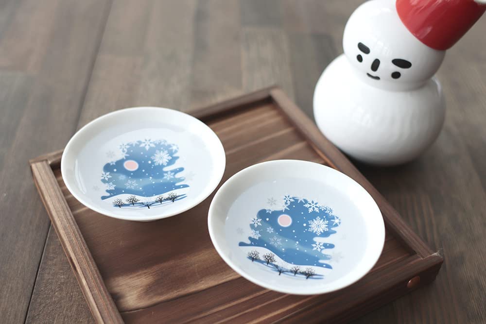 [Spot｜Free Shipping in Hong Kong]Maruma Takagi Pottery-Cold Sensation Discoloration Snow Crystal Sake Ceramic Pair Cup｜Gift Packing｜Sake Cup｜White Flat Cup｜MARUMO TAKAGI