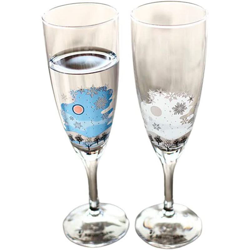 [預訂｜全港免運]丸モ高木陶器 - 冷感變色雪結晶玻璃香檳對杯｜禮盒包裝｜MARUMO TAKAGI