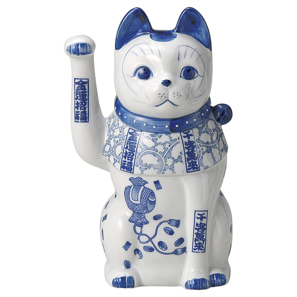 [In stock｜Free Shipping in Hong Kong] Mitsui Pottery - Dyeing Blue and White Porcelain Lucky Cat｜Right Hand｜Height 23.5cm