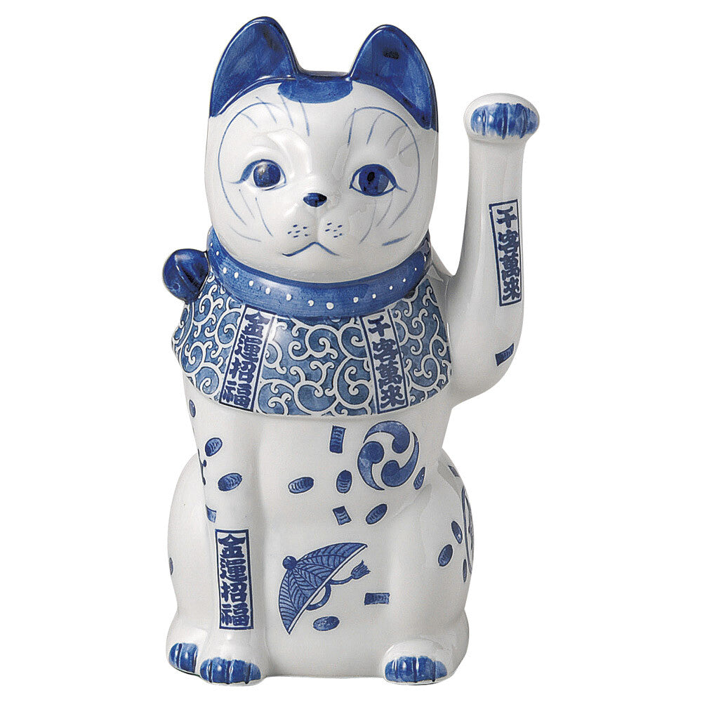 [In stock｜Free Shipping in Hong Kong] Mitsui Pottery - Dyeing Blue and White Porcelain Lucky Cat｜Left Hand｜Height 23.5cm