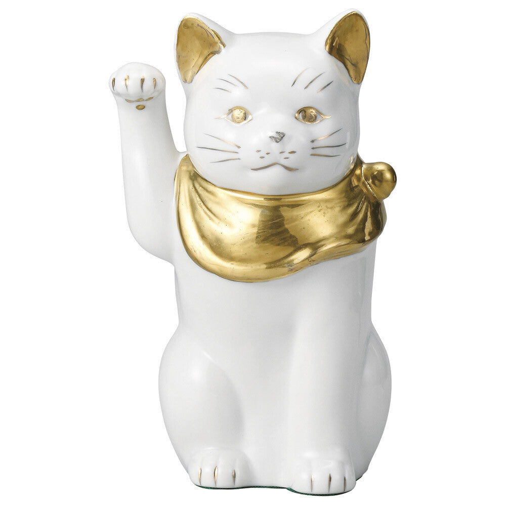 [In stock｜Free Shipping in Hong Kong] Mitsui Pottery - Pure White Gold Edo Cat Lucky Cat｜Height 19cm｜Setoyaki｜Right