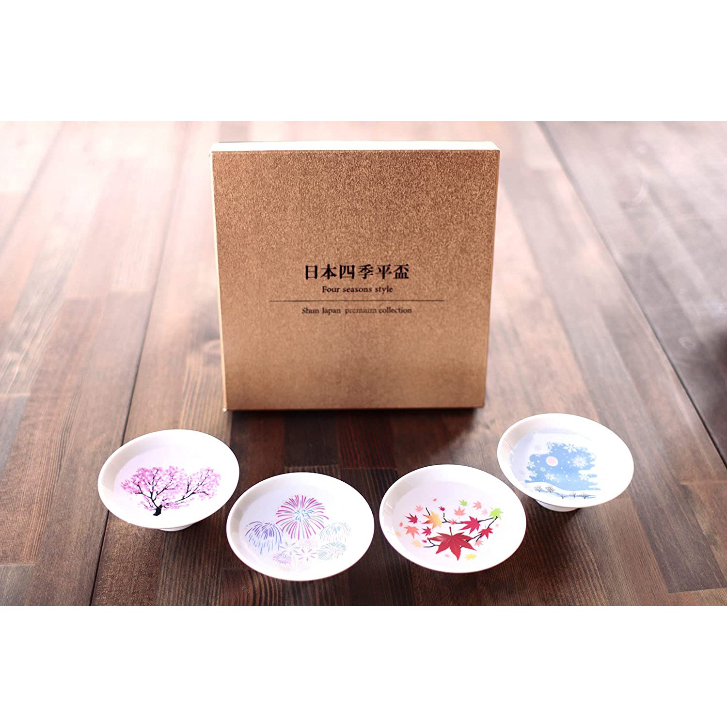 [In stock｜Free Shipping in Hong Kong] Maruma Takagi Pottery - Four Seasons Cold Sensation Discoloration Ceramic Sake Cup Set｜White Flat Cup｜Gift Box Packaging｜MARUMO TAKAGI