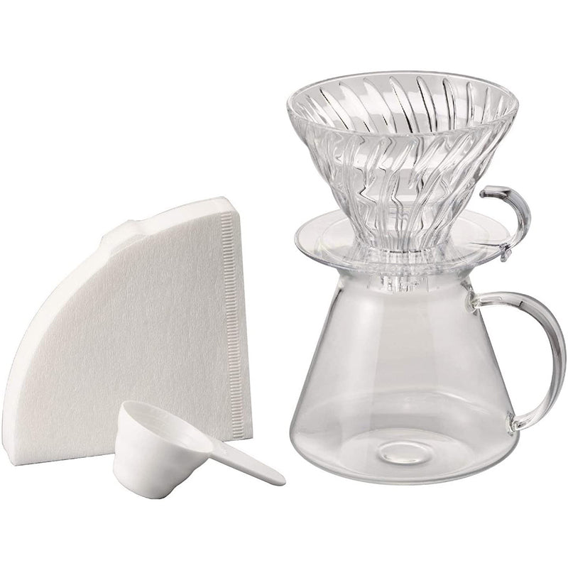 [In Stock｜Free Shipping in Hong Kong] Hario - V60 02 Glass Coffee Maker Set (1-4 cups)｜With 40 bleach filters｜Glass Dripper Set S-VGBK-02-T｜Simply Hario