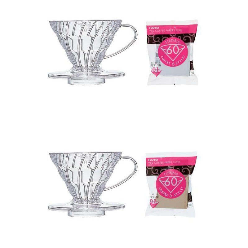 [In Stock｜Free Shipping in Hong Kong] Hario - V60 Transparent Filter Cup with Filter Paper Set 1-2 Cups｜VD-01T+VCF01｜Plastic Coffee Dripper VD-01T｜With V60 Measuring Spoon